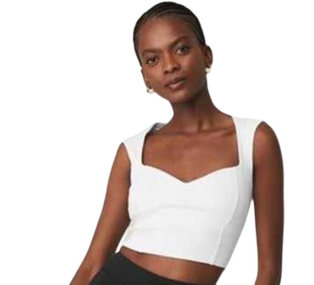 Alo White Ribbed Sweetheart Cropped Top Shelf Bra Small Athleisure Loungewear